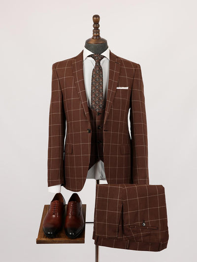Landon Brown Set Blazer Linen Suit