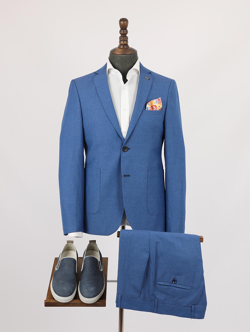 Mack Blue Set Blazer Linen Suit