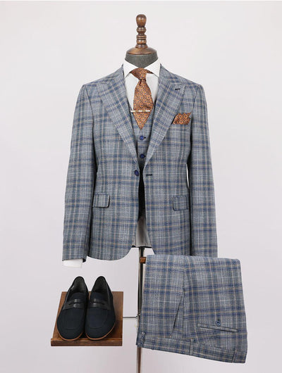 Alex Blue Set Blazer Linen Suit