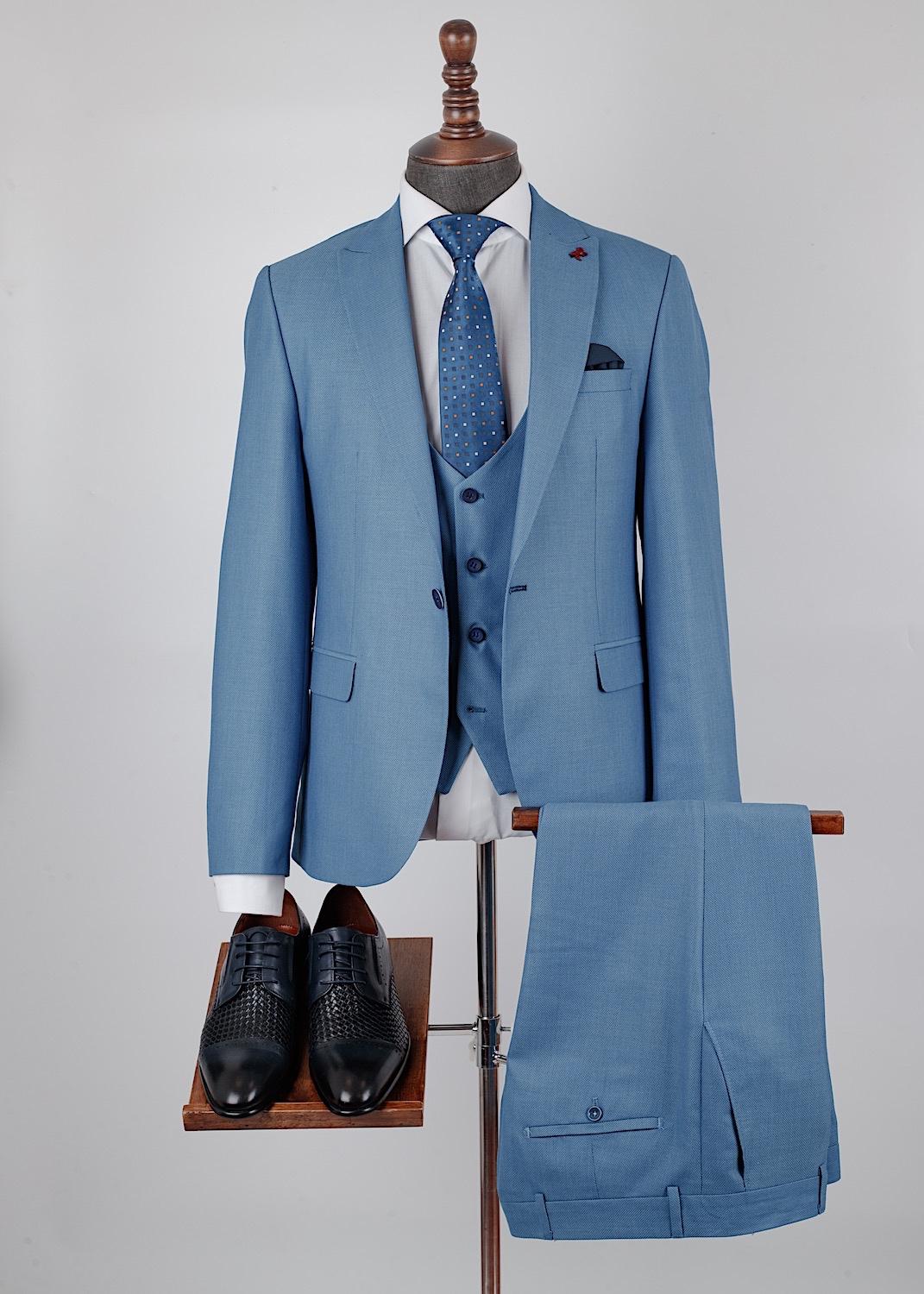 Trace Blue Set Blazer Linen Suit