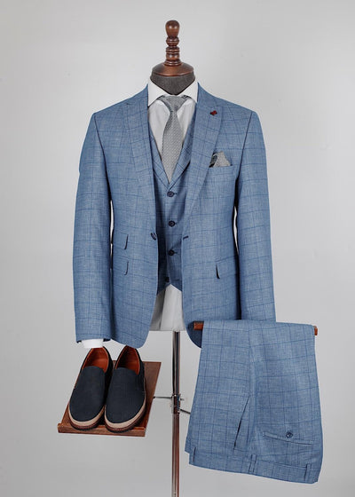 Wyatt Blue Set Blazer Linen Suit