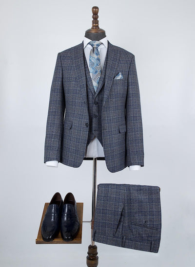 Zev Blue Set Blazer Linen Suit