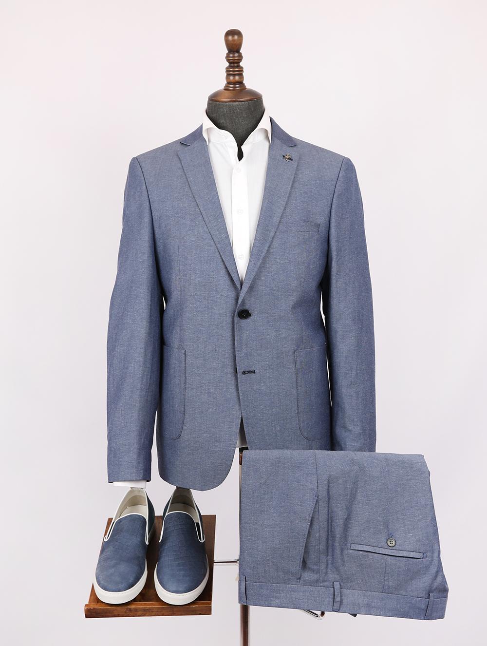 Bear Blue Set Blazer Linen Suit