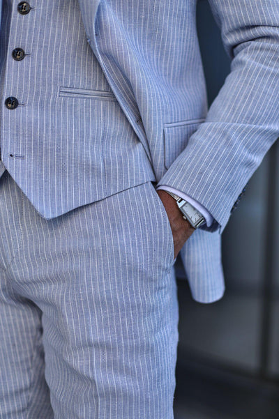 Mccoy Blue Set Blazer Linen Suit