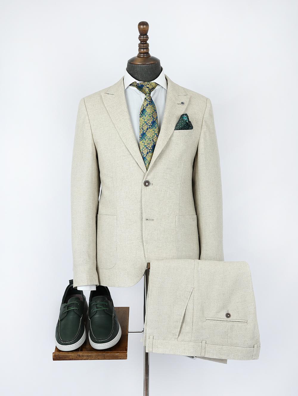 Simon Cream Set Blazer Linen Suit