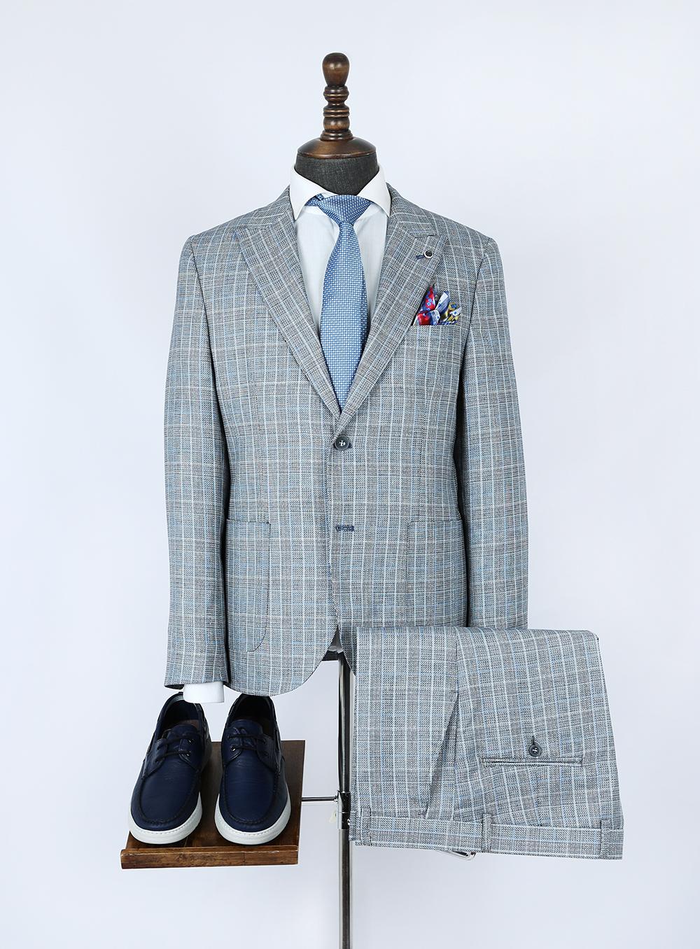 Yahir Blue Set Blazer Linen Suit