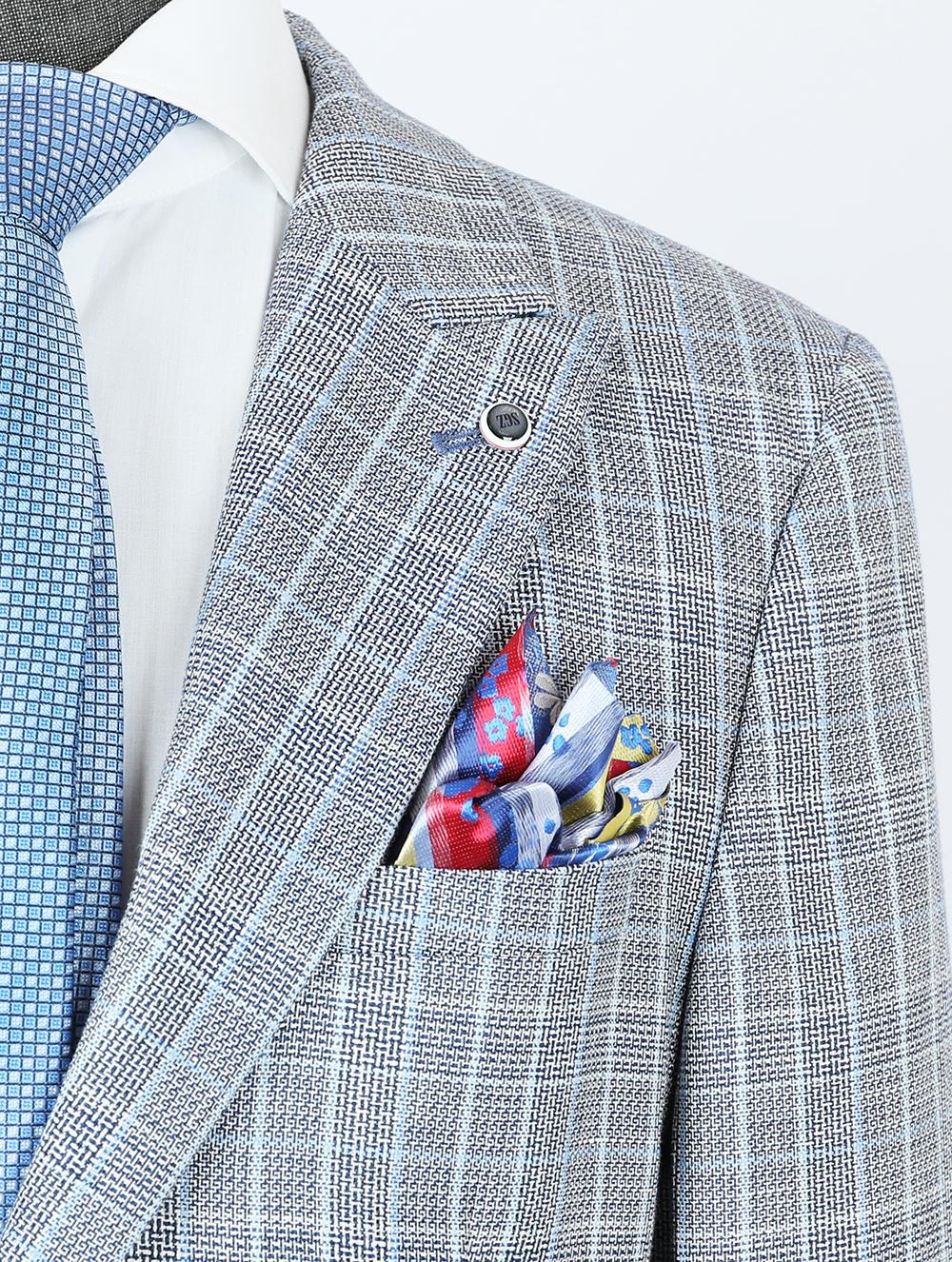 Yahir Blue Set Blazer Linen Suit