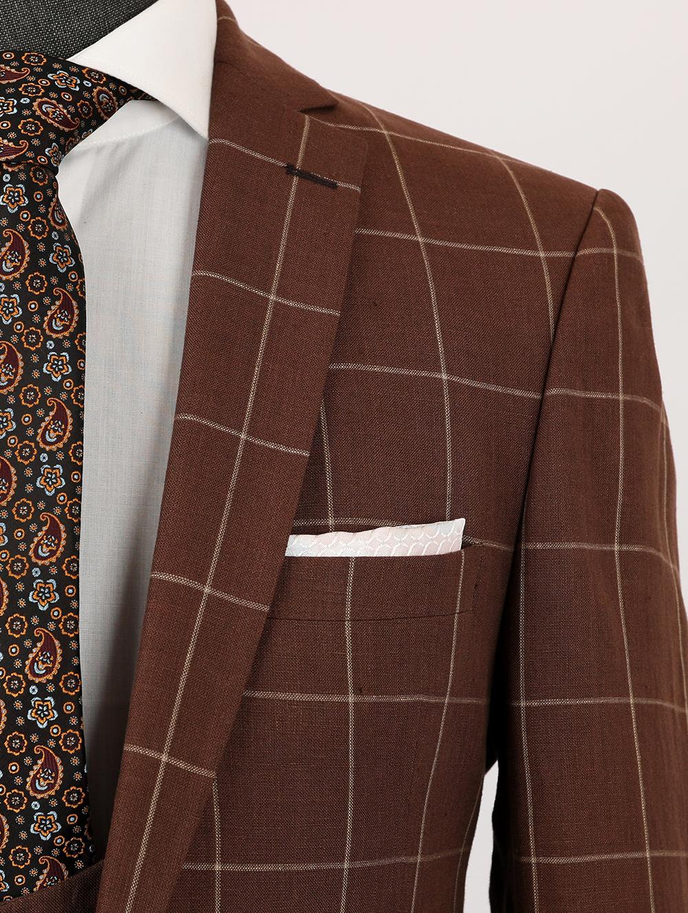 Adriel Brown Set Blazer Linen Suit