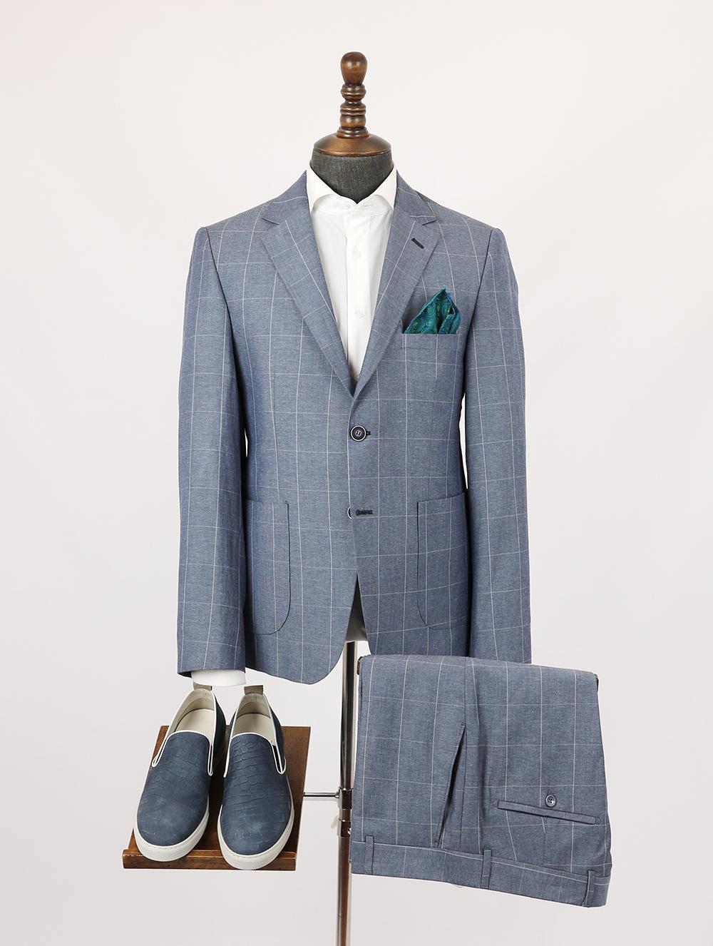 Alfred Blue Set Blazer Linen Suit