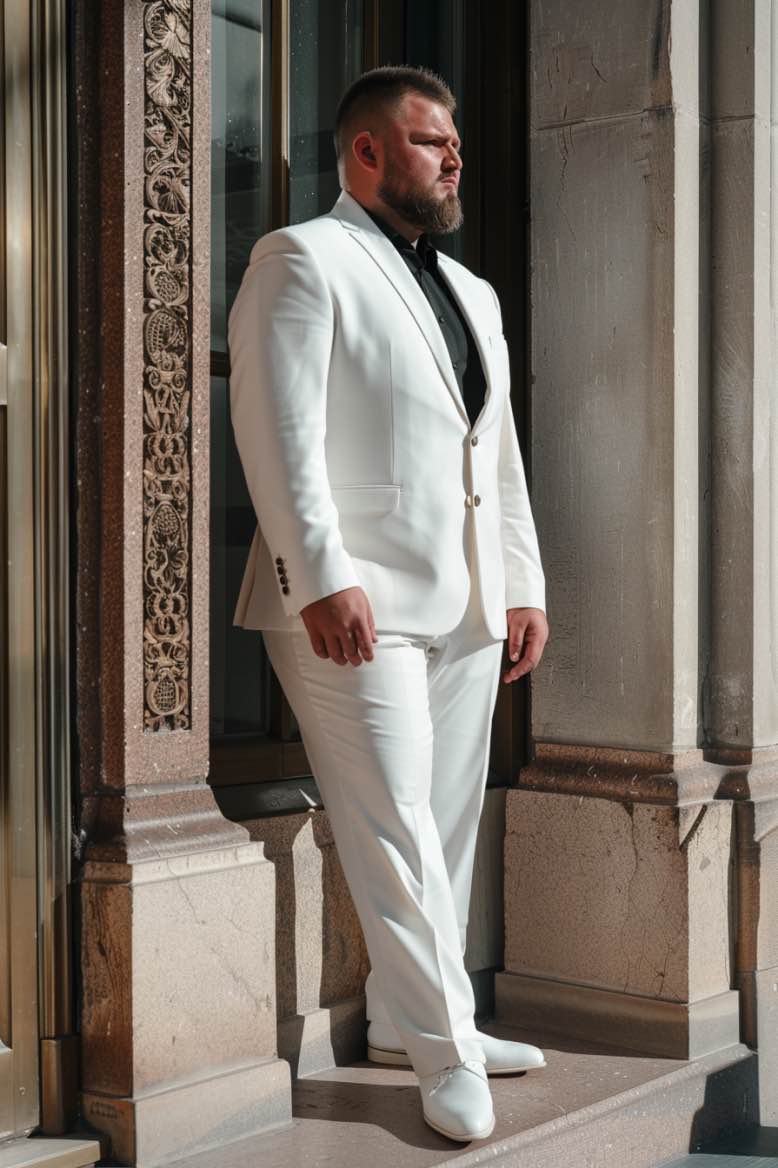 Davis High Quality White Plus Size Men Beautiful Suit