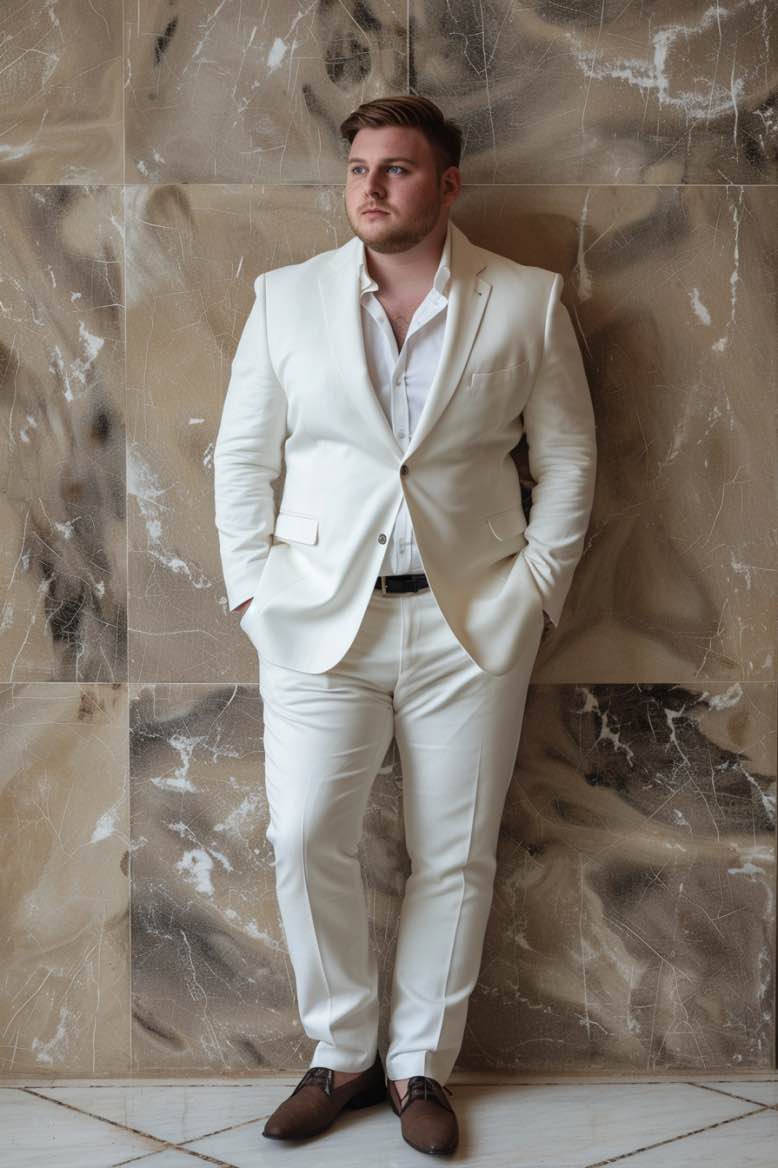 Wolf High Quality White Plus Size Men Beautiful Suit