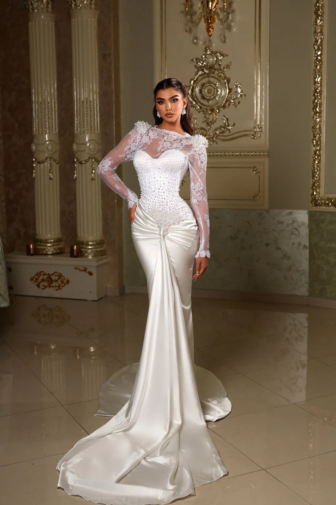mermaid wedding dress with sleeves Madalyn White long satin XXL / White giftsforhim Short Sleeves 6 Color:Rusty Rose Do Black Shoes Go