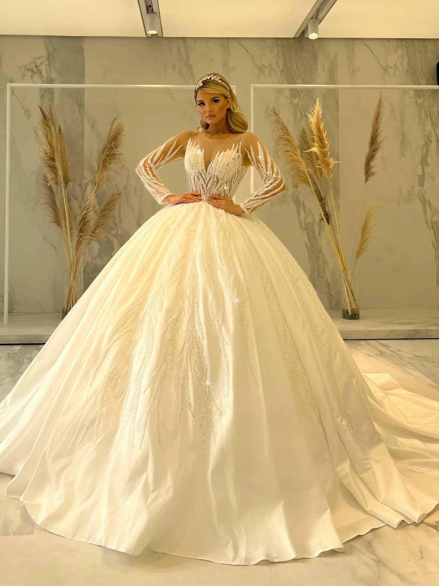 Charleigh Long Sleeve Tulle Lace  Wedding Dress