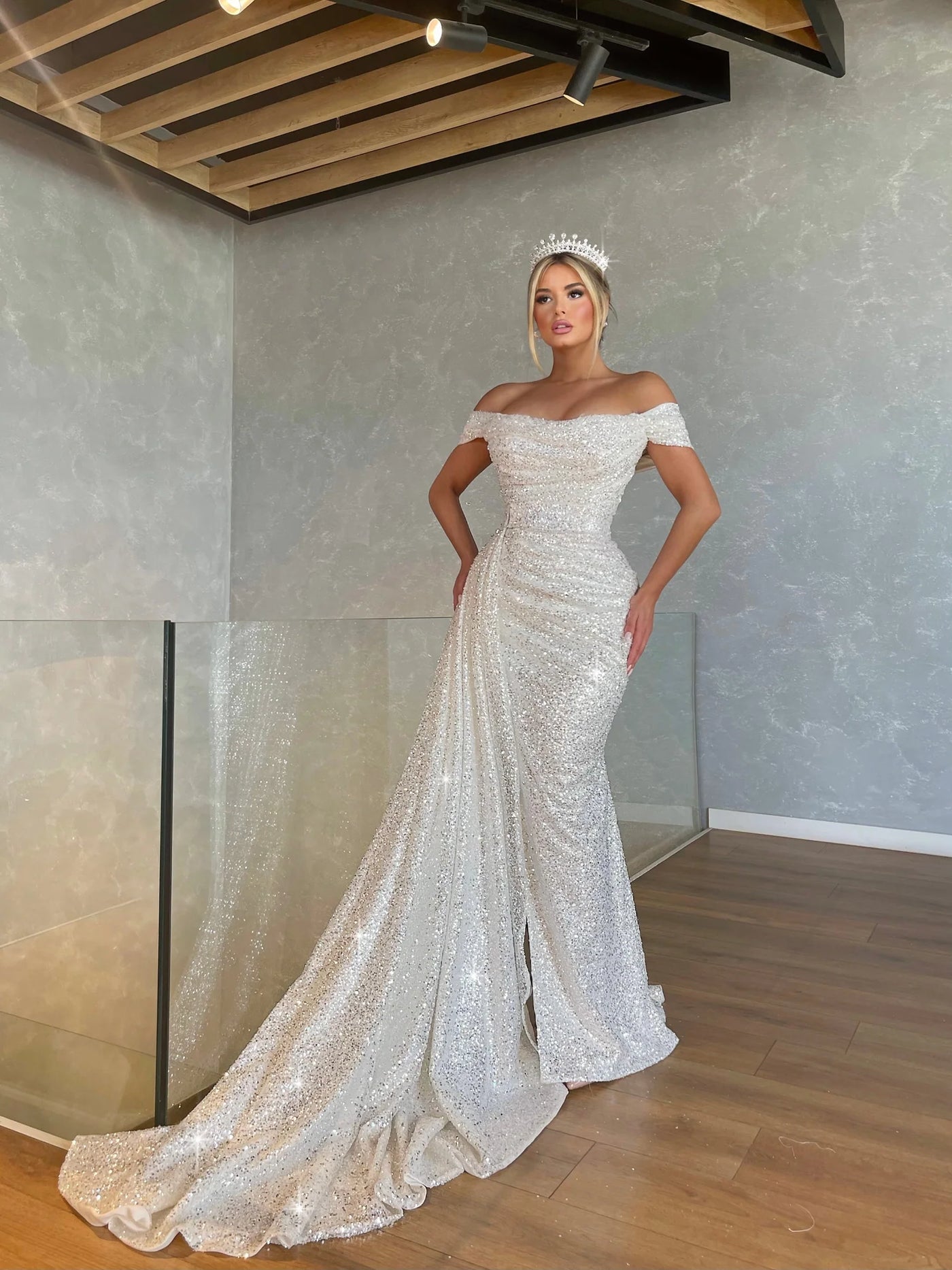 Frida Sleeveless Strapless Sheath Fitted Straight Neckline Lace-Up Closure Pearl Lace Wedding Dress S / White Frida Sleeveless Strapless Sheath Fitted Straight Neckline Lace-Up Closure Pearl Lace Wedding Dress S / White