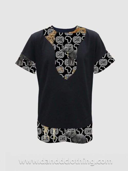 T-Shirt Animals Black Design-danddclothing-African Wear for Men,Black,Men T-shirts,T-shirts
