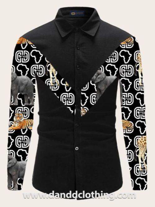 African Black Shirt Animals M-Style most-African Men Shirts,African Wear for Men,Black