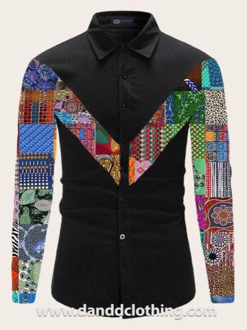 African Black Shirt Patches M-Style-African Men Shirts,African Wear for Men,Black