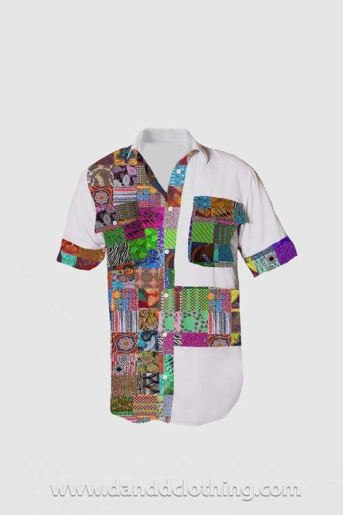 African Men's Shirt With Patches-danddclothing-African Men Shirts,African Wear for Men,White