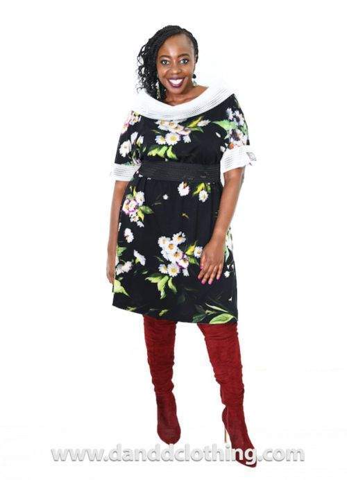 African Stylish Flower Office dress-AFRICAN WEAR FOR WOMEN,Black,Dresses