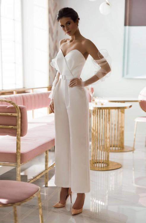 White Wedding Jumpsuit-Classic Elegant Gowns,Jumpsuits,Royal Wedding Dresses,White