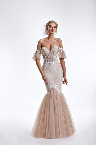 Beige Mermaid Wedding Dress-Classic Elegant Gowns,Mermaid,Royal Wedding Dresses,White