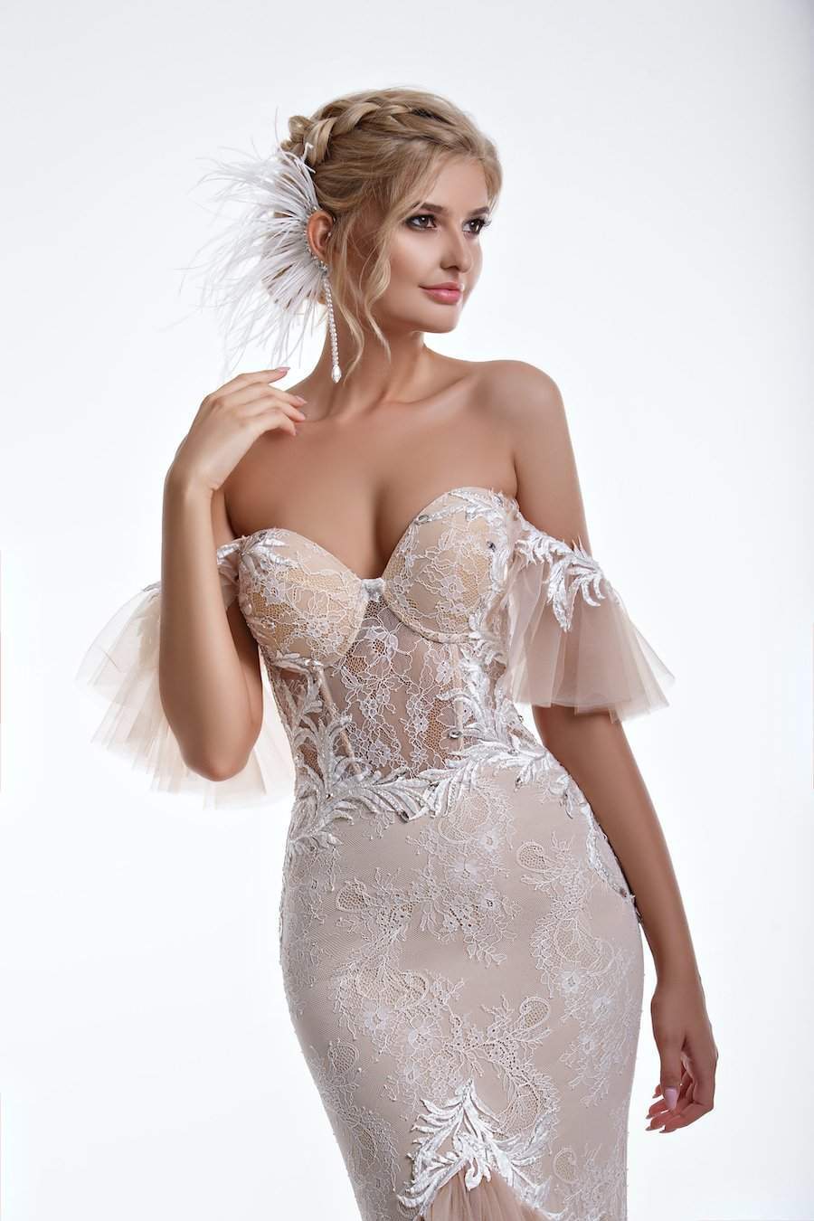 Beige Mermaid Wedding Dress-Classic Elegant Gowns,Mermaid,Royal Wedding Dresses,White