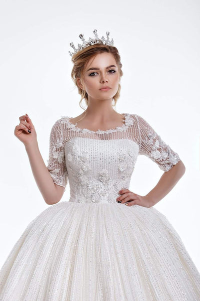 White Ball Gown Dress-Ball Gown,Classic Elegant Gowns,Royal Wedding Dresses,White