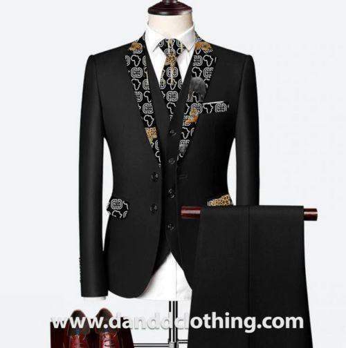 Black 3 Piece 100% Wool Suits For Men Animals-African Wear for Men,Black,Classic Men Suits,Classic Suits