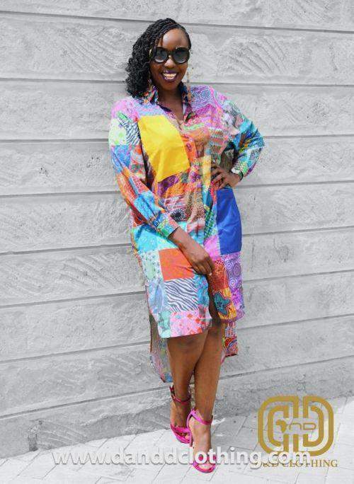 Casual Colorful Dress with Patches-AFRICAN WEAR FOR WOMEN,Dresses,Multicolor