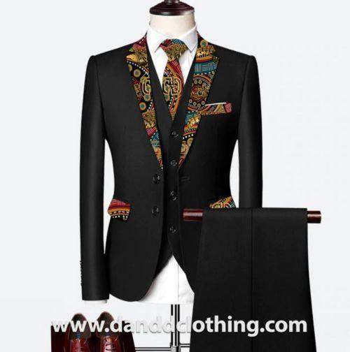 Black 3 Piece 100% Wool Suits For Men Crocodiles-danddclothing-African Wear for Men,Black,Classic Men Suits,Classic Suits
