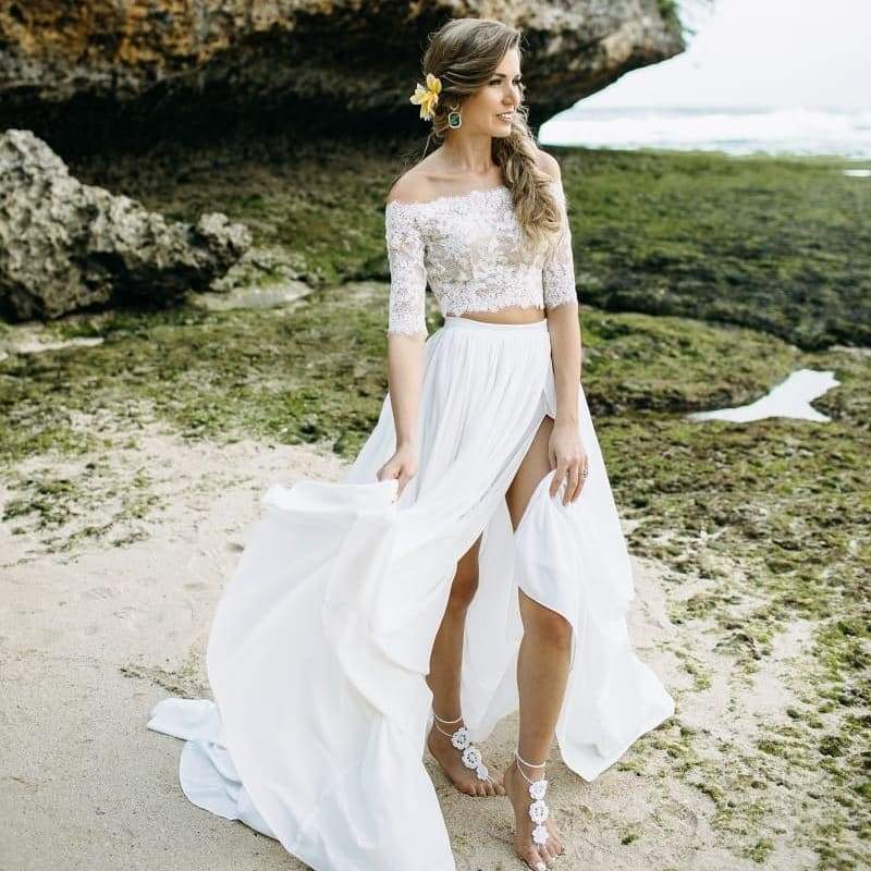 Light Beach Wedding Dress-A-line,Classic Elegant Gowns,Royal Wedding Dresses,White