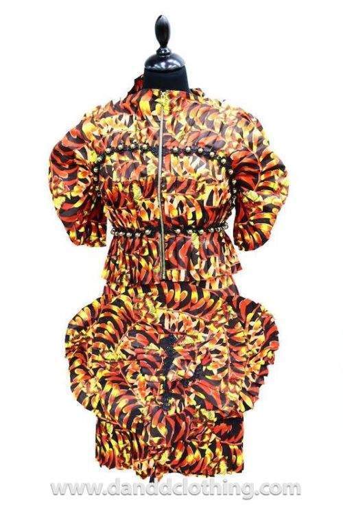 African Designer's Dress Orange-AFRICAN WEAR FOR WOMEN,Dresses,Multicolor