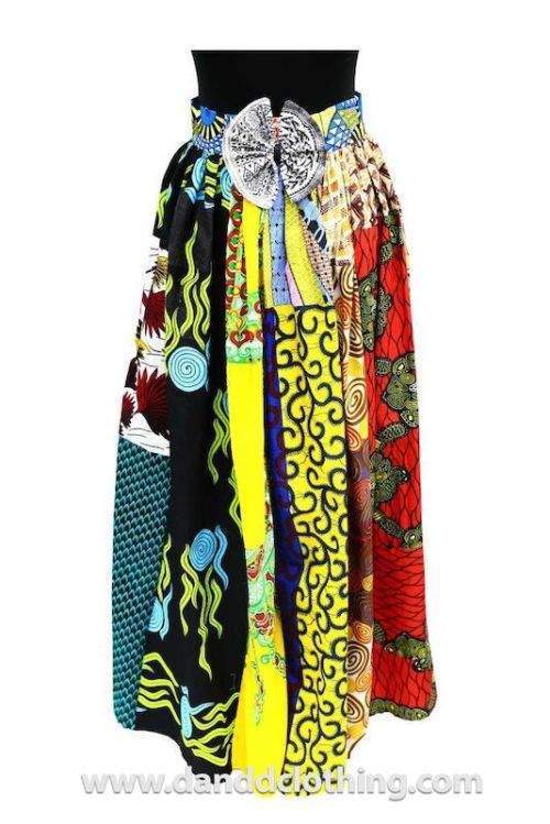 D&D African Ankara Long Skirt Mixed Colors-AFRICAN WEAR FOR WOMEN,Brown,Skirts