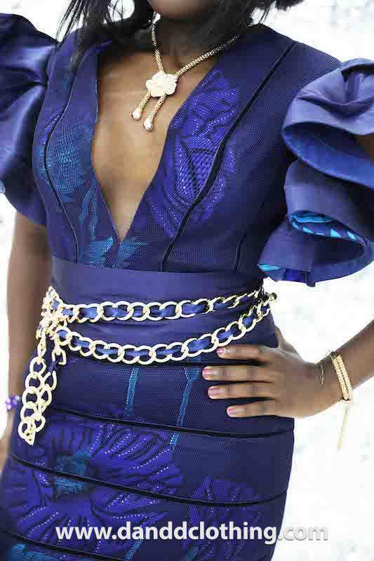 Blue dress with gold belt best sale