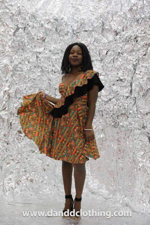 brown african dress Brown & Gold Ankara Dress main image 1