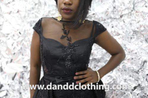 Evening Red Carpet Dress with Black Stones S / Stretchy / Black