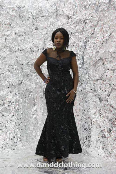 Evening Red Carpet Dress with Black Stones-danddclothing-Black,Classic Elegant Gowns,Evening Dresses,Long