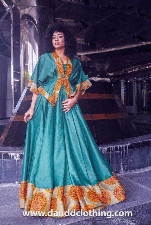 Majestic Green and Orange Ankara Dress-Classic Elegant Gowns,Evening Dresses,Long
