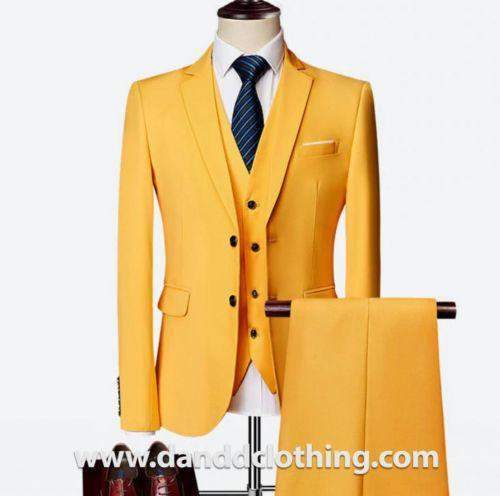 Yellow 3 Piece 100% Wool Suits For Men-African Wear for Men,Classic Men Suits,Classic Suits,Yellow