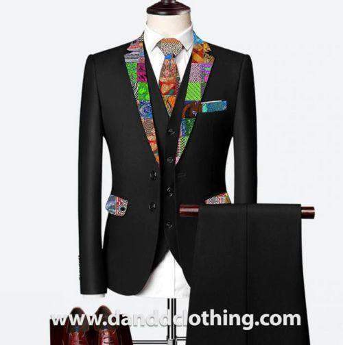 Black 3 Piece 100% Wool African Suits For Men-danddclothing-African Wear for Men,Black,Classic Men Suits,Classic Suits