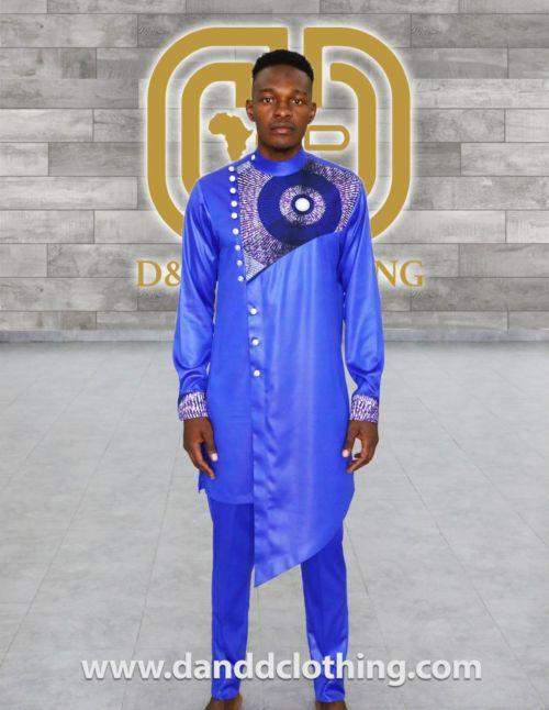 Blue Agbada Suite with Ankara design-African Wear for Men,Blue,Traditionals