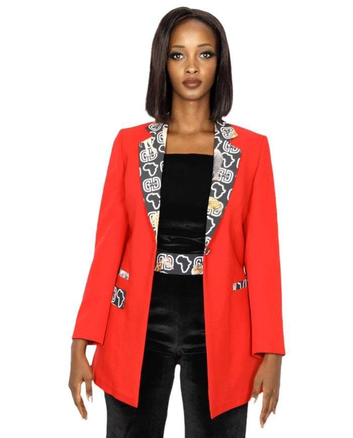 African Office Animal print Jacket Red-danddclothing-AFRICAN WEAR FOR WOMEN,Jackets,Red,Women Jackets