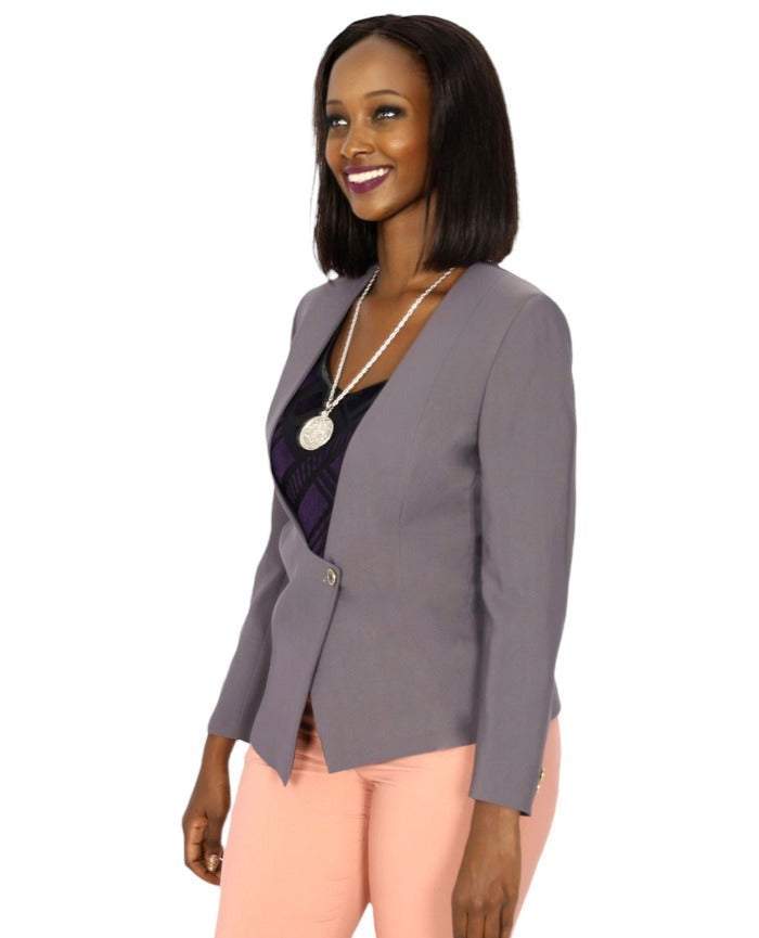 Grey Office Jacket African-danddclothing-AFRICAN WEAR FOR WOMEN,Grey,Jackets,Women Jackets