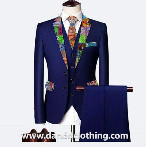 Dark Blue 3 Piece 100% Wool African Suits For Men-danddclothing-African Wear for Men,Classic Men Suits,Classic Suits,Dark Blue