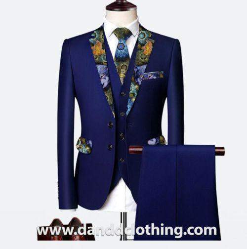 Dark Blue 3 Piece 100% Wool Suits For Men Wolf-danddclothing-African Wear for Men,Classic Men Suits,Classic Suits,Dark Blue