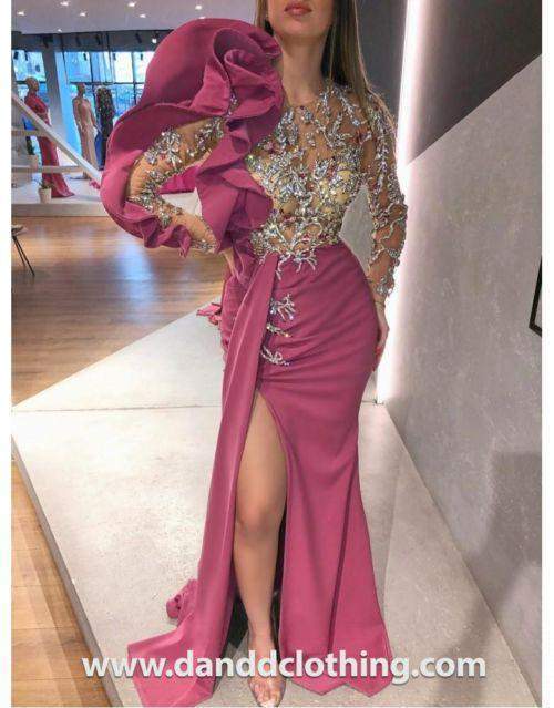 Luxury Evening Gown Magenta Gold stones-Classic Elegant Gowns,Evening Dresses,Long,maroon
