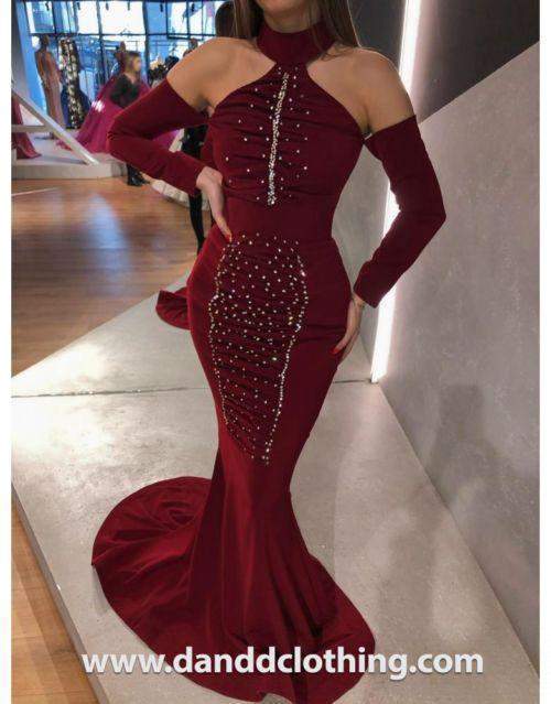 Luxury Evening Dress Blood Red Bodycon-Classic Elegant Gowns,Evening Dresses,Long,Red