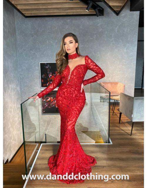 fitted lace wedding dress Luxury Red Ball Gown Puffy Prom Dress main image 1