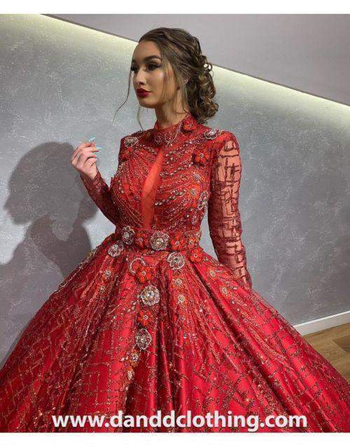 Luxury Evening Dress Ballgown Red XXXL / Red / Lace
