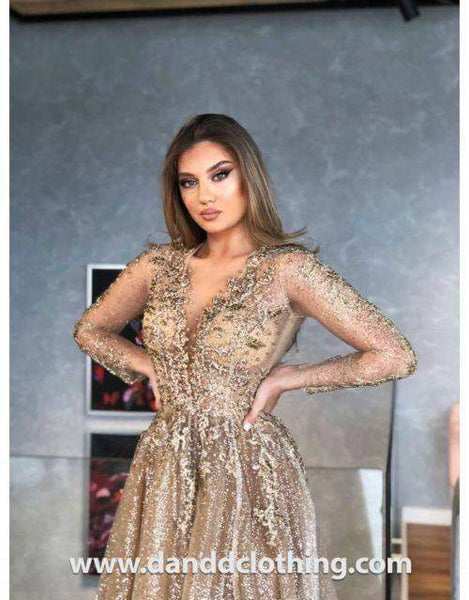 Luxury Evening Dress Full Length Gold XXXL Luxury Evening Dress Full Length Gold XXXL
